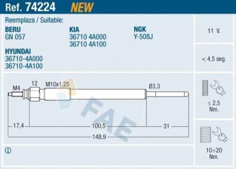 Свічки накалу/свічки нагріву FAE 74224