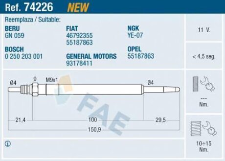 Свічки накалу/свічки нагріву FAE 74226