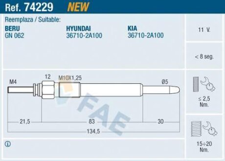 Свічки накалу/свічки нагріву FAE 74229