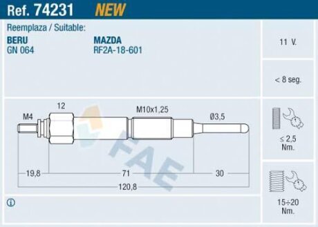 Свічки накалу/свічки нагріву FAE 74231