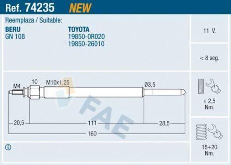 Свічки накалу/свічки нагріву FAE 74235
