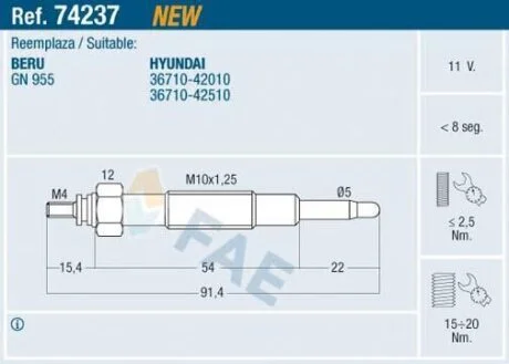 Свічки накалу/свічки нагріву FAE 74237
