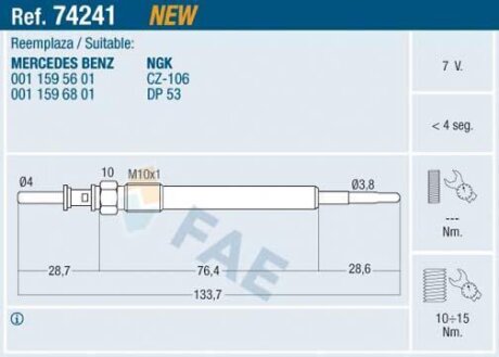 Свічки накалу/свічки нагріву FAE 74241