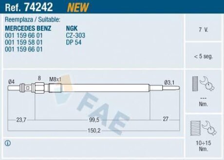 Свічки накалу/свічки нагріву FAE 74242