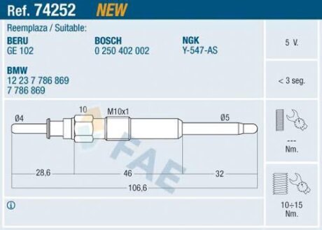 Свічки накалу/свічки нагріву FAE 74252