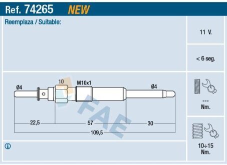 Свічки накалу/свічки нагріву FAE 74265