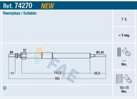 Свічка розжарювання RENAULT TRAFIC II, OPEL VIVARO 2.0 06- FAE 74270