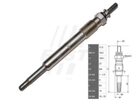 Свеча накала (11V / 107 мм) Citroen Fiat PSA 2.0/2.2 HDI/JTD 99- FAST FT82732