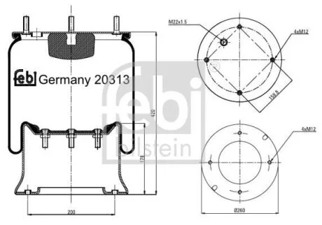 Ресора пневматична / ПНЕВМАТИЧЕСКАЯ РЕССОРА 813MB БЕЗ СТАКАНА FEBI BILSTEIN 20313