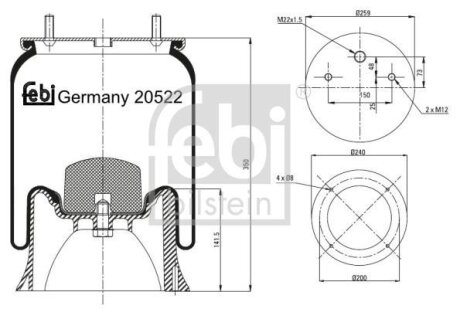 Подушка амортизуюча (Пневморессора 4022 N P03 (со стаканом)) FEBI BILSTEIN 20522