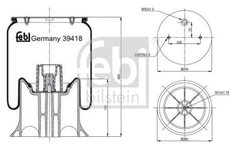 Подушка амортизуюча (Пневморессора 4158 N P03 (со стаканом)) FEBI BILSTEIN 39418