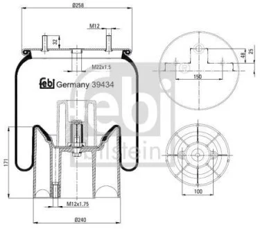 Подушка амортизуюча (Пневморессора 4157 N P04 (со стаканом)) FEBI BILSTEIN 39434