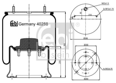 Подушка амортизуюча (Пневморессора 912 N P01 (со стаканом), 2926V SAF) FEBI BILSTEIN 40288