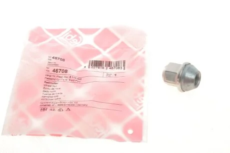 Гайка колеса (M12x1,5, довжина: 31мм, розмір вкручування: 19мм, конус, кількість штук в упаковці: 1шт) FORD B-MAX, C-MAX II, ECOSPORT, FIESTA, FIESTA VI, FIESTA VII, FOCUS III 1.0-Electric 06.08- FEBI BILSTEIN 46708