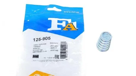 FISCHER пружина глушника OPEL Astra -99,Ascona -88,Vectra A -95,Omega A -92,Corsa A -93,Kadett -93FIAT Fischer Automotive One (FA1) 125-905