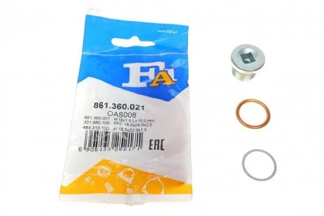 FISCHER К-т пробка піддону (злив мастила) M18X1,5 L=18mm OAS 008+шайба 301.980+шайба 484.310 BMW,CITROEN,PEUGEOT,RENAULT Fischer Automotive One (FA1) 861.360.021 (фото 1)