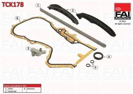 FAI VW ланцюг ГРМ (ланцюг + 2 шт. направляючі+натягувач+прокладка+сальник) Golf V, VI,Passat 1.4TSI,Skoda Fabia iI,Octavia II,Rapid 1.2/1.6 Fischer Automotive One (FA1) TCK178