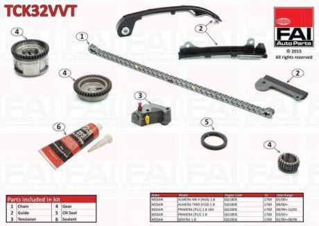 FAI NISSAN К-кт ланцюга ГРМ Almera 1.5, 1.8 00-,Primera 2.0 02- Fischer Automotive One (FA1) TCK32VVT