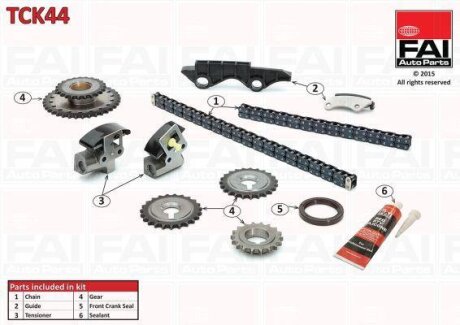 FAI NISSAN К-кт цепи грм.Micra 1.0 -03 (2шт.цепь + 2шт.натяжитель + 4шт. шестерни+ 2шт. натяжителя + сальник) Fischer Automotive One (FA1) TCK44
