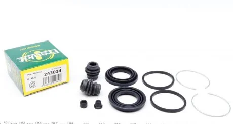 Ремкомплект гальмівного супорта AUDI A6 11-18, A7 10-18, FIAT 500X 15-, JEEP Renegade 14-, SUBARU Impreza 00-07, Forester 02-08, Impreza 92-01, Forester 97-02, Legacy 99-03, Outback 99-03, ALFA ROMEO Giulietta 10-20 FRENKIT 243034