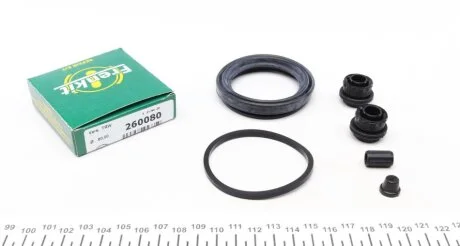 Ремкомплект гальмівного супорта переднього VW PASSAT B7 10-15, AUDI A3 12-22, SKODA Octavia A7 13-19, RENAULT Trafic 14-, SEAT Leon 12-20, MERCEDES-BENZ E-Class W213 16-, BMW 5 G30-38 16-, OPEL Vivaro 14-19, CUPRA Ateca 18- FRENKIT 260080