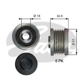 (7789-10218) Шків генератора OVERRUNNING ALT.PULLEY Gates OAP7218