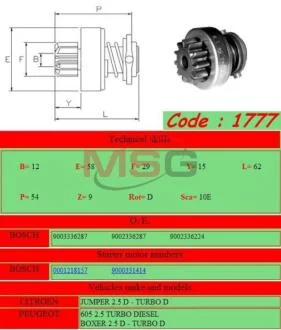 Бендикс стартера GHIBAUDI GHIBAUDI MARIO 1777