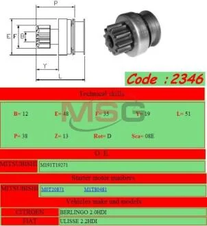 Бендикс стартера GHIBAUDI MARIO 2346