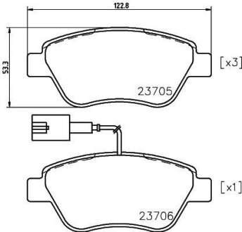 Гальмівні колодки дискові перед. Fiat Stilo 01,04/Grande Punt HELLA 8DB 355 018-821