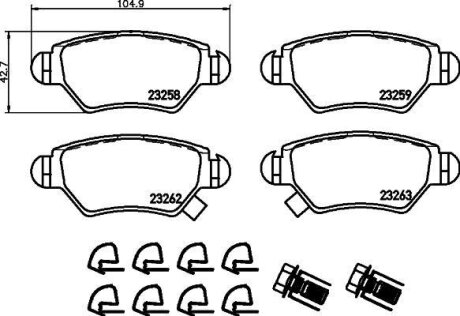 Комплект гальмівних накладок, дискове гальмо HELLA 8DB 355 019-271