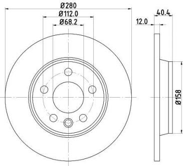 Диск гальмівний VW T4 96- задн. 280x12mm HELLA 8DD 355 105-611