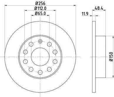 (260mm) Диск гальмівний зад. Skoda Octavia 04-/Caddy 04-/Golf 03-/Jetta 05-/Touran 03- HELLA 8DD 355 109-641