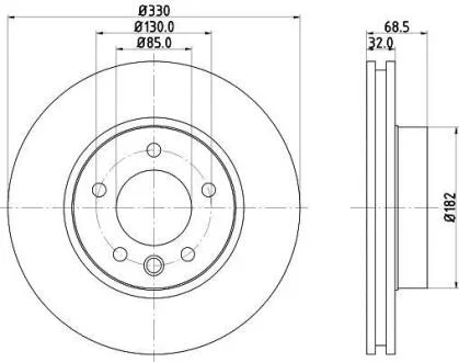 Гальмівний диск перед. Touareg/Cayenne 330mm 3.0-4.2 02- (PRO) Правий HELLA 8DD 355 109-741