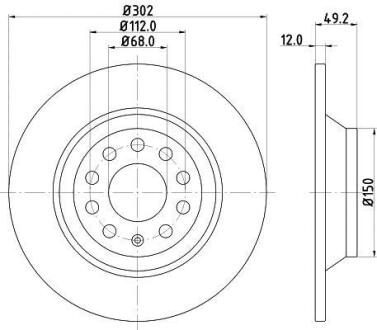 VW диск гальмівний задній AUDI A6 2.0i 2.4i 2.7TDI 2.8FSI 3.0i 05- (302*11.7) HELLA 8DD 355 111-181