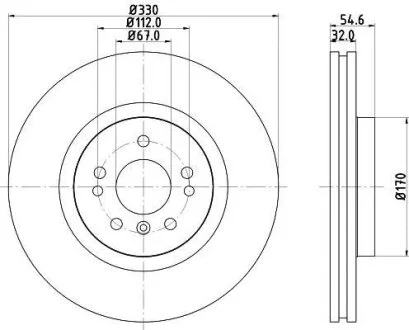 Гальмівний диск перед.. DB M-Clas 164 3.0CDI 06- HELLA 8DD 355 113-171