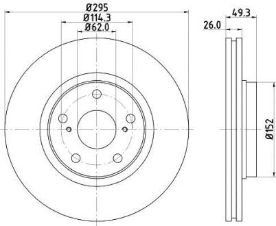 Гальмівний диск перед. Toyota Auris, Avensis, Verso 1.6-2.2D 03.07- HELLA 8DD 355 114-281