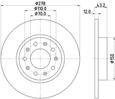 Гальмівний диск зад. Fiat 500X Jeep Renegade 1.0-2.4 06.05- HELLA 8DD 355 116-671