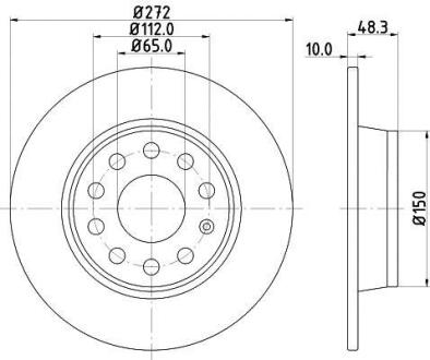 Гальмівний диск задн. Golf/T-Roc/Touran/Caddy/Bora/Jetta/Eos/Yeti/Octavia/Superb 04- HELLA 8DD 355 116-971