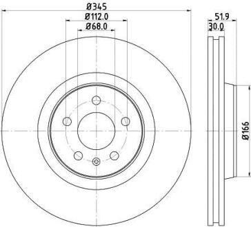 Гальмівний диск перед. A4/A5/A6/A7/Q5/Macan 07- 1.8-3.2 (PRO) 345mm HELLA 8DD 355 117-181