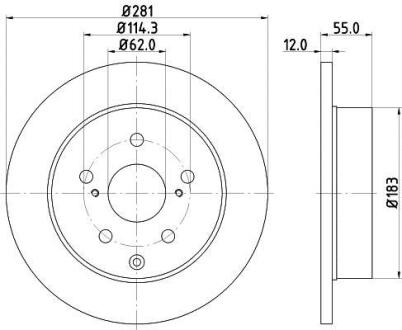 Диск гальмівний зад. Lexus RX270/350/450H 12-/Toyota Rav 4 IV HELLA 8DD 355 118-881