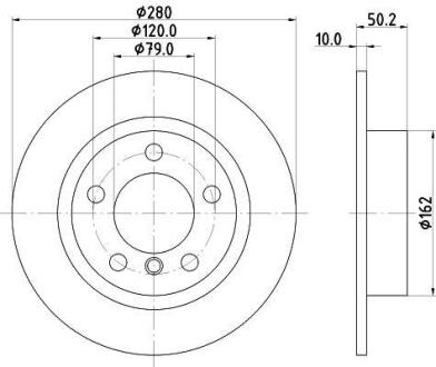 Диск гальмівний зад.Mini Countryman (R60), Paceman (R61) 1.6/1.6D/2.0D 08.10-10.16 HELLA 8DD 355 123-001