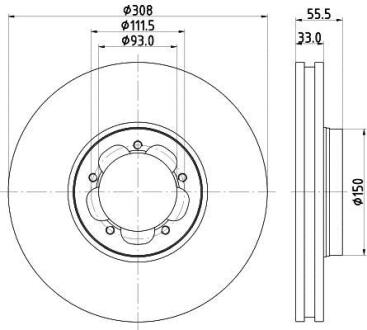 Гальмівний диск перед.TOURNEO CUSTOM/TRANSIT 2.2 12-18 (RWD) (308х33) (PRO) HELLA 8DD 355 123-131