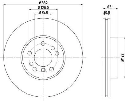 Диск гальмівний перед.BMW X3 (E83) X5 (E53) 3.0/4.4 00- HELLA 8DD 355 127-631