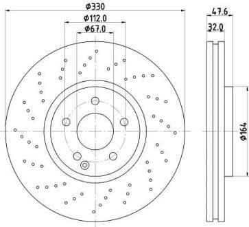 Диск гальмівний (High Carbon) передній MB E (W211), S (W220) 3.0-5.5 09.02-07.09 4-matic HELLA 8DD 355 128-151