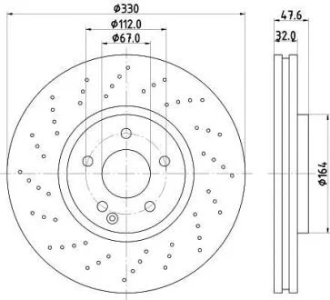 Диск гальмівний (High Carbon) передній MB E (W211), S (W220) 3.0-5.5 09.02-07.09 4-matic HELLA 8DD 355 128-151