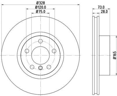 Диск гальмівний (High Carbon) передній BMW X3 (F25) 2.0i-3.0D 10- HELLA 8DD 355 129-631