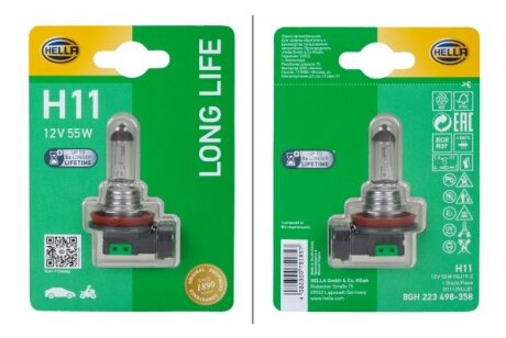 Лампа LONG LIFE H11 55W PGJ19-2 (блистер) (1 шт.) HELLA 8GH 223 498-358
