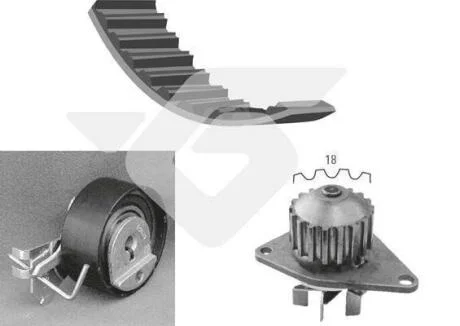 Помпа води + комплект ремня ГРМ HUTCHINSON KH 171WP48