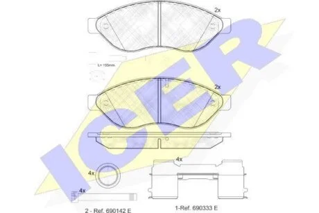 Комплект гальмівних колодок (дискових) ICER 141803203