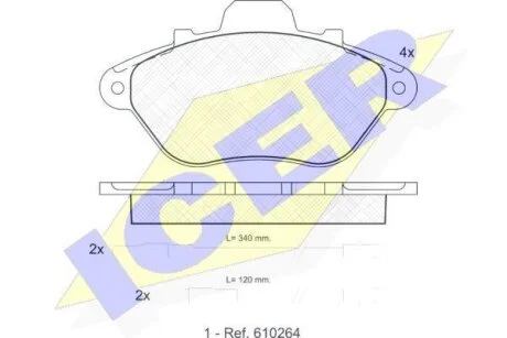 Комплект гальмівних накладок, дискове гальмо ICER 180786